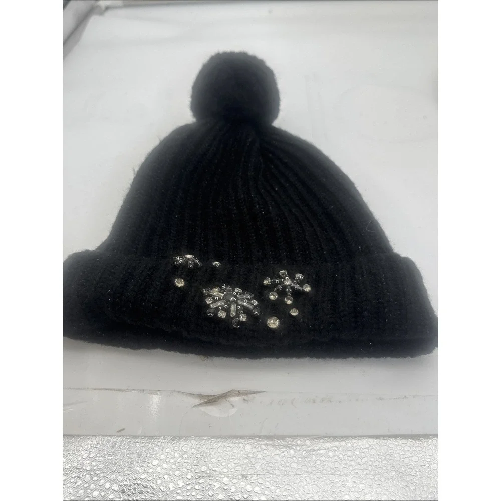 Victoria's Secret Winter Angel Pom Pom Beanie Hat w/ Bling Black -New in Package